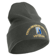 U.S. Army 170th Infantry Brigade Logo Embroidered 12 Inch Solid Knit Cuff Long Beanie Made in USA - Charcoal OSFM