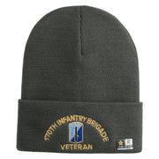 U.S. Army 170th Infantry Brigade Logo Embroidered 12 Inch Solid Knit Cuff Long Beanie Made in USA - Charcoal OSFM