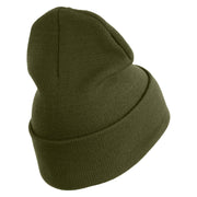 U.S. Army 170th Infantry Brigade Logo Embroidered 12 Inch Solid Knit Cuff Long Beanie Made in USA - Olive OSFM