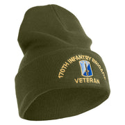 U.S. Army 170th Infantry Brigade Logo Embroidered 12 Inch Solid Knit Cuff Long Beanie Made in USA - Olive OSFM