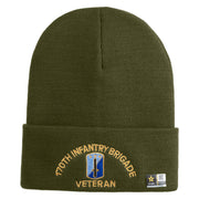 U.S. Army 170th Infantry Brigade Logo Embroidered 12 Inch Solid Knit Cuff Long Beanie Made in USA - Olive OSFM