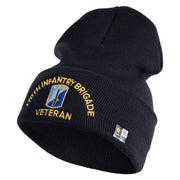 U.S. Army 170th Infantry Brigade Logo Embroidered 12 Inch Solid Knit Cuff Long Beanie Made in USA - Navy OSFM