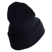 U.S. Army 170th Infantry Brigade Logo Embroidered 12 Inch Solid Knit Cuff Long Beanie Made in USA - Navy OSFM