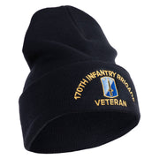 U.S. Army 170th Infantry Brigade Logo Embroidered 12 Inch Solid Knit Cuff Long Beanie Made in USA - Navy OSFM