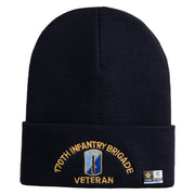 U.S. Army 170th Infantry Brigade Logo Embroidered 12 Inch Solid Knit Cuff Long Beanie Made in USA - Navy OSFM