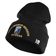 U.S. Army 170th Infantry Brigade Logo Embroidered 12 Inch Solid Knit Cuff Long Beanie Made in USA - Black OSFM