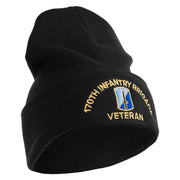 U.S. Army 170th Infantry Brigade Logo Embroidered 12 Inch Solid Knit Cuff Long Beanie Made in USA - Black OSFM