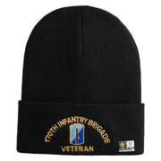 U.S. Army 170th Infantry Brigade Logo Embroidered 12 Inch Solid Knit Cuff Long Beanie Made in USA - Black OSFM
