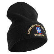 U.S. Army 172nd Infantry Brigade Logo Embroidered 12 Inch Solid Knit Cuff Long Beanie Made in USA - Black OSFM