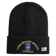 U.S. Army 172nd Infantry Brigade Logo Embroidered 12 Inch Solid Knit Cuff Long Beanie Made in USA - Black OSFM