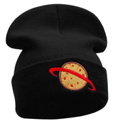 Planet Pizza Embroidered 12 Inch Long Knitted Beanie