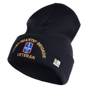 U.S. Army 172nd Infantry Brigade Logo Embroidered 12 Inch Solid Knit Cuff Long Beanie Made in USA - Navy OSFM