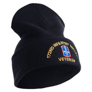 U.S. Army 172nd Infantry Brigade Logo Embroidered 12 Inch Solid Knit Cuff Long Beanie Made in USA - Navy OSFM