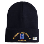 U.S. Army 172nd Infantry Brigade Logo Embroidered 12 Inch Solid Knit Cuff Long Beanie Made in USA - Navy OSFM