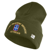 U.S. Army 172nd Infantry Brigade Logo Embroidered 12 Inch Solid Knit Cuff Long Beanie Made in USA - Olive OSFM