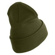 U.S. Army 172nd Infantry Brigade Logo Embroidered 12 Inch Solid Knit Cuff Long Beanie Made in USA - Olive OSFM