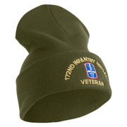 U.S. Army 172nd Infantry Brigade Logo Embroidered 12 Inch Solid Knit Cuff Long Beanie Made in USA - Olive OSFM