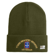 U.S. Army 172nd Infantry Brigade Logo Embroidered 12 Inch Solid Knit Cuff Long Beanie Made in USA - Olive OSFM