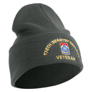 U.S. Army 174th Infantry Brigade Logo Embroidered 12 Inch Solid Knit Cuff Long Beanie Made in USA - Graphite OSFM