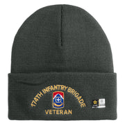 U.S. Army 174th Infantry Brigade Logo Embroidered 12 Inch Solid Knit Cuff Long Beanie Made in USA - Graphite OSFM