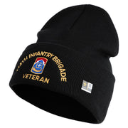 U.S. Army 174th Infantry Brigade Logo Embroidered 12 Inch Solid Knit Cuff Long Beanie Made in USA - Black OSFM