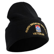 U.S. Army 174th Infantry Brigade Logo Embroidered 12 Inch Solid Knit Cuff Long Beanie Made in USA - Black OSFM