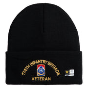 U.S. Army 174th Infantry Brigade Logo Embroidered 12 Inch Solid Knit Cuff Long Beanie Made in USA - Black OSFM