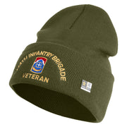 U.S. Army 174th Infantry Brigade Logo Embroidered 12 Inch Solid Knit Cuff Long Beanie Made in USA - Olive OSFM