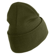 U.S. Army 174th Infantry Brigade Logo Embroidered 12 Inch Solid Knit Cuff Long Beanie Made in USA - Olive OSFM