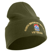 U.S. Army 174th Infantry Brigade Logo Embroidered 12 Inch Solid Knit Cuff Long Beanie Made in USA - Olive OSFM