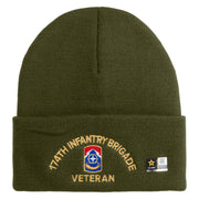 U.S. Army 174th Infantry Brigade Logo Embroidered 12 Inch Solid Knit Cuff Long Beanie Made in USA - Olive OSFM