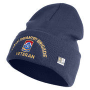 U.S. Army 174th Infantry Brigade Logo Embroidered 12 Inch Solid Knit Cuff Long Beanie Made in USA - Navy OSFM