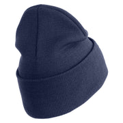 U.S. Army 174th Infantry Brigade Logo Embroidered 12 Inch Solid Knit Cuff Long Beanie Made in USA - Navy OSFM