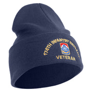 U.S. Army 174th Infantry Brigade Logo Embroidered 12 Inch Solid Knit Cuff Long Beanie Made in USA - Navy OSFM