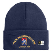 U.S. Army 174th Infantry Brigade Logo Embroidered 12 Inch Solid Knit Cuff Long Beanie Made in USA - Navy OSFM