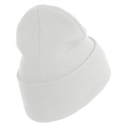 U.S. Army 196th Infantry Brigade Logo Embroidered 12 Inch Solid Knit Cuff Long Beanie Made in USA - White OSFM
