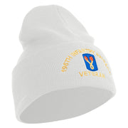 U.S. Army 196th Infantry Brigade Logo Embroidered 12 Inch Solid Knit Cuff Long Beanie Made in USA - White OSFM