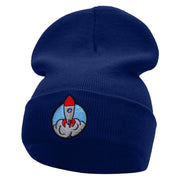 Rocket Takeoff Embroidered 12 Inch Long Knitted Beanie