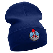 Rocket Takeoff Embroidered 12 Inch Long Knitted Beanie