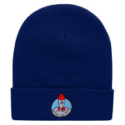 Rocket Takeoff Embroidered 12 Inch Long Knitted Beanie