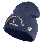 U.S. Army 196th Infantry Brigade Logo Embroidered 12 Inch Solid Knit Cuff Long Beanie Made in USA - Navy OSFM