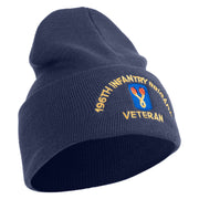 U.S. Army 196th Infantry Brigade Logo Embroidered 12 Inch Solid Knit Cuff Long Beanie Made in USA - Navy OSFM