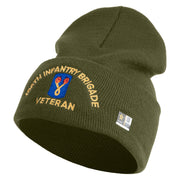 U.S. Army 196th Infantry Brigade Logo Embroidered 12 Inch Solid Knit Cuff Long Beanie Made in USA - Olive OSFM