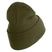 U.S. Army 196th Infantry Brigade Logo Embroidered 12 Inch Solid Knit Cuff Long Beanie Made in USA - Olive OSFM
