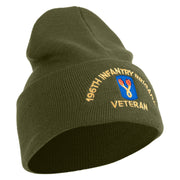 U.S. Army 196th Infantry Brigade Logo Embroidered 12 Inch Solid Knit Cuff Long Beanie Made in USA - Olive OSFM