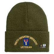 U.S. Army 196th Infantry Brigade Logo Embroidered 12 Inch Solid Knit Cuff Long Beanie Made in USA - Olive OSFM