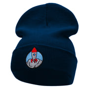 Rocket Takeoff Embroidered 12 Inch Long Knitted Beanie