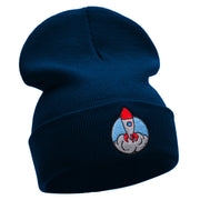 Rocket Takeoff Embroidered 12 Inch Long Knitted Beanie