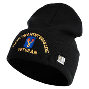 U.S. Army 196th Infantry Brigade Logo Embroidered 12 Inch Solid Knit Cuff Long Beanie Made in USA - Black OSFM
