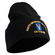 U.S. Army 196th Infantry Brigade Logo Embroidered 12 Inch Solid Knit Cuff Long Beanie Made in USA - Black OSFM